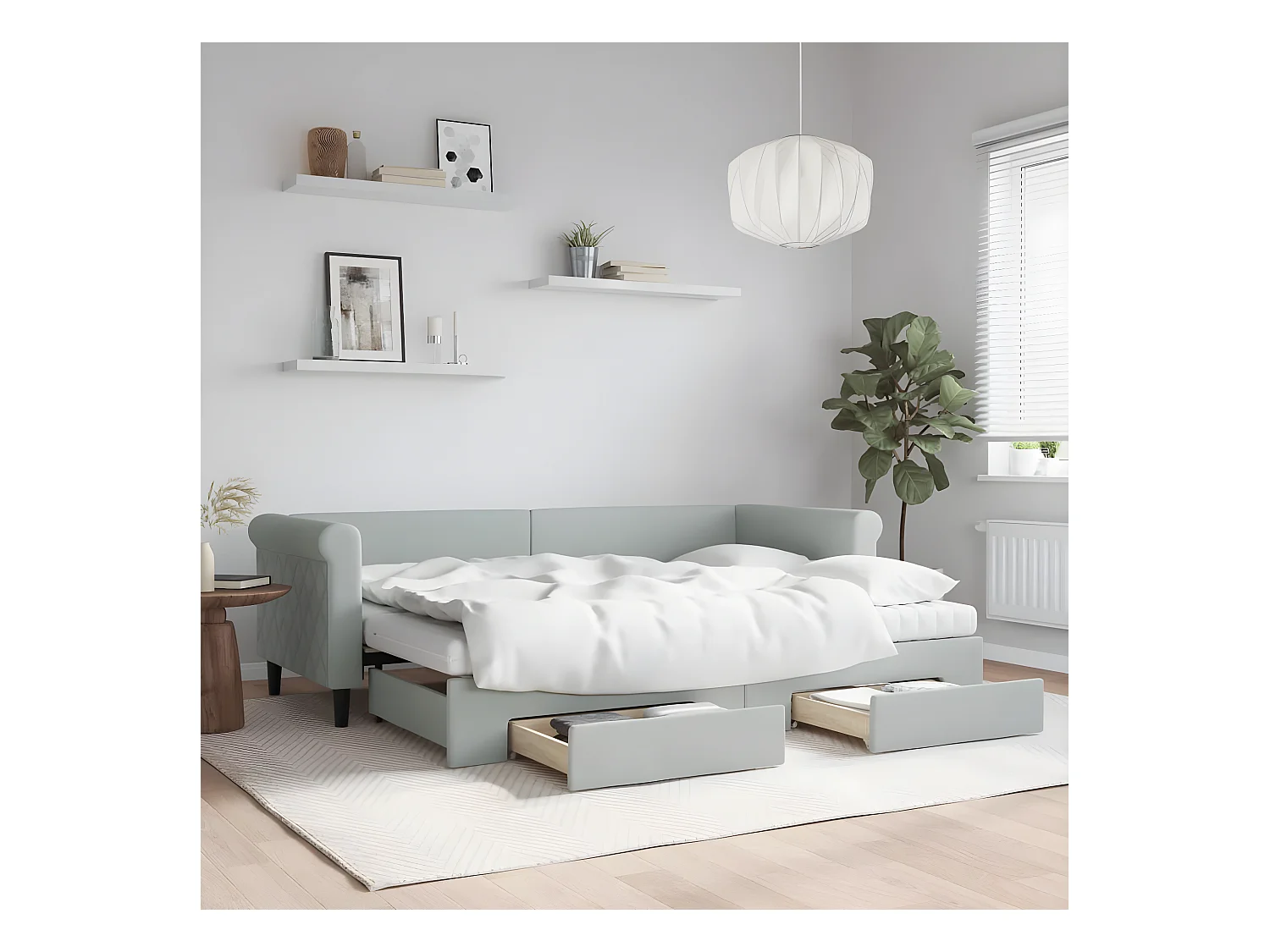 Sofá-cama c/ gavetão e gavetas 80x200 cm veludo cinzento-claro