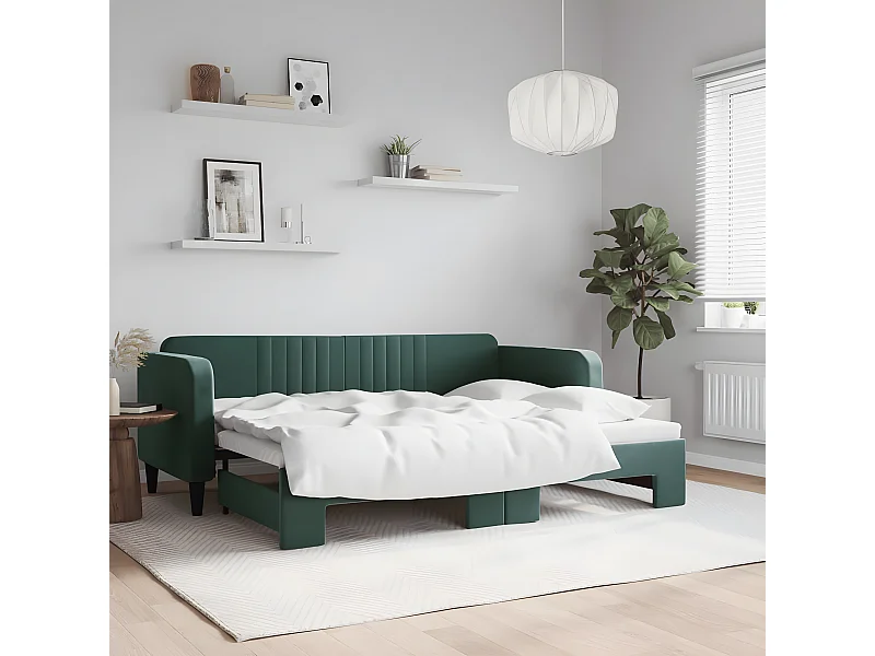 Sofá cama nido terciopelo verde oscuro 80x200 cm