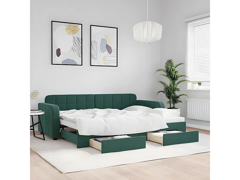 Sofá cama nido con cajones terciopelo verde oscuro 80x200 cm