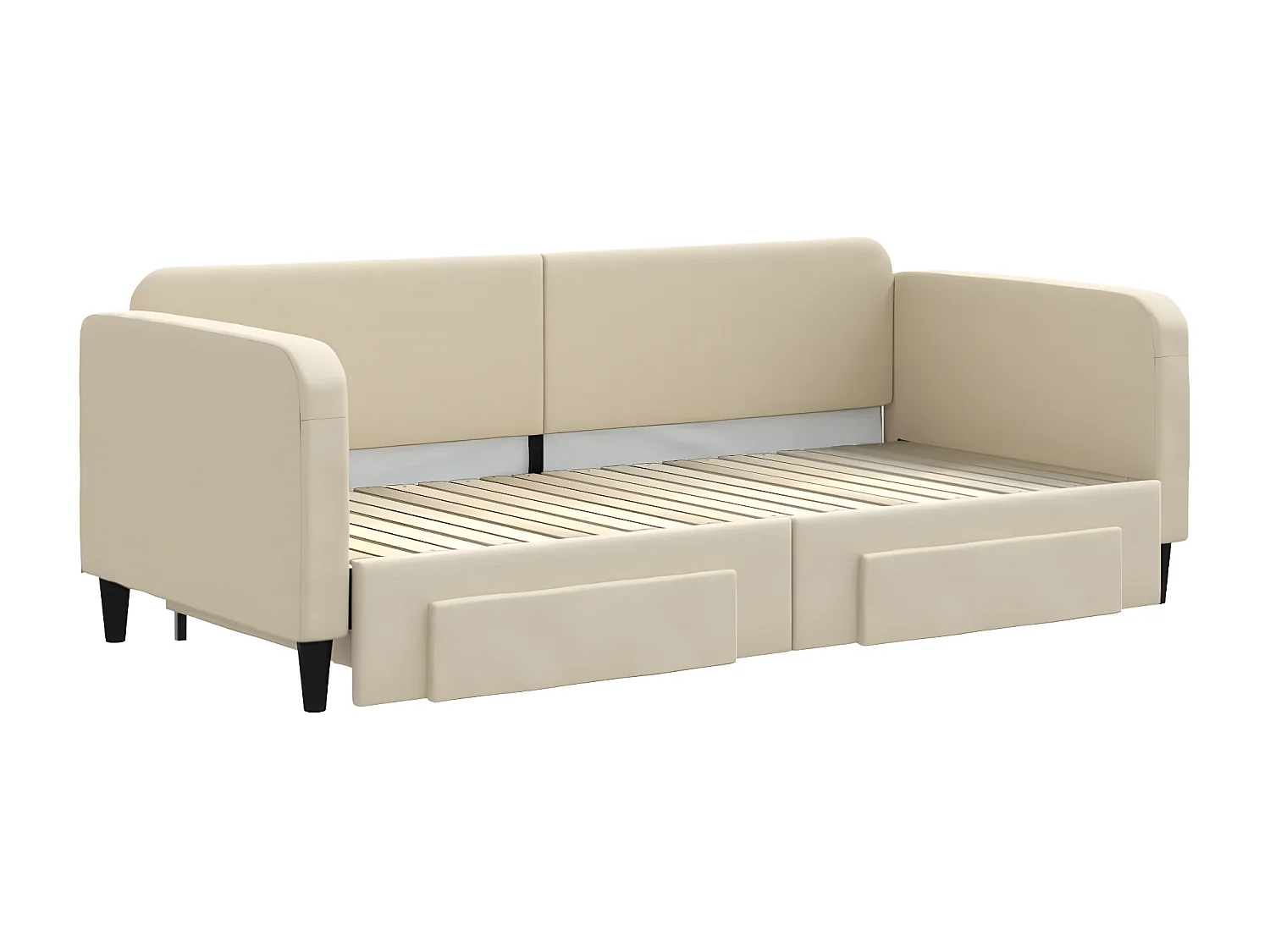 Sofá-cama com gavetão e gavetas 90x200 cm tecido cor creme
