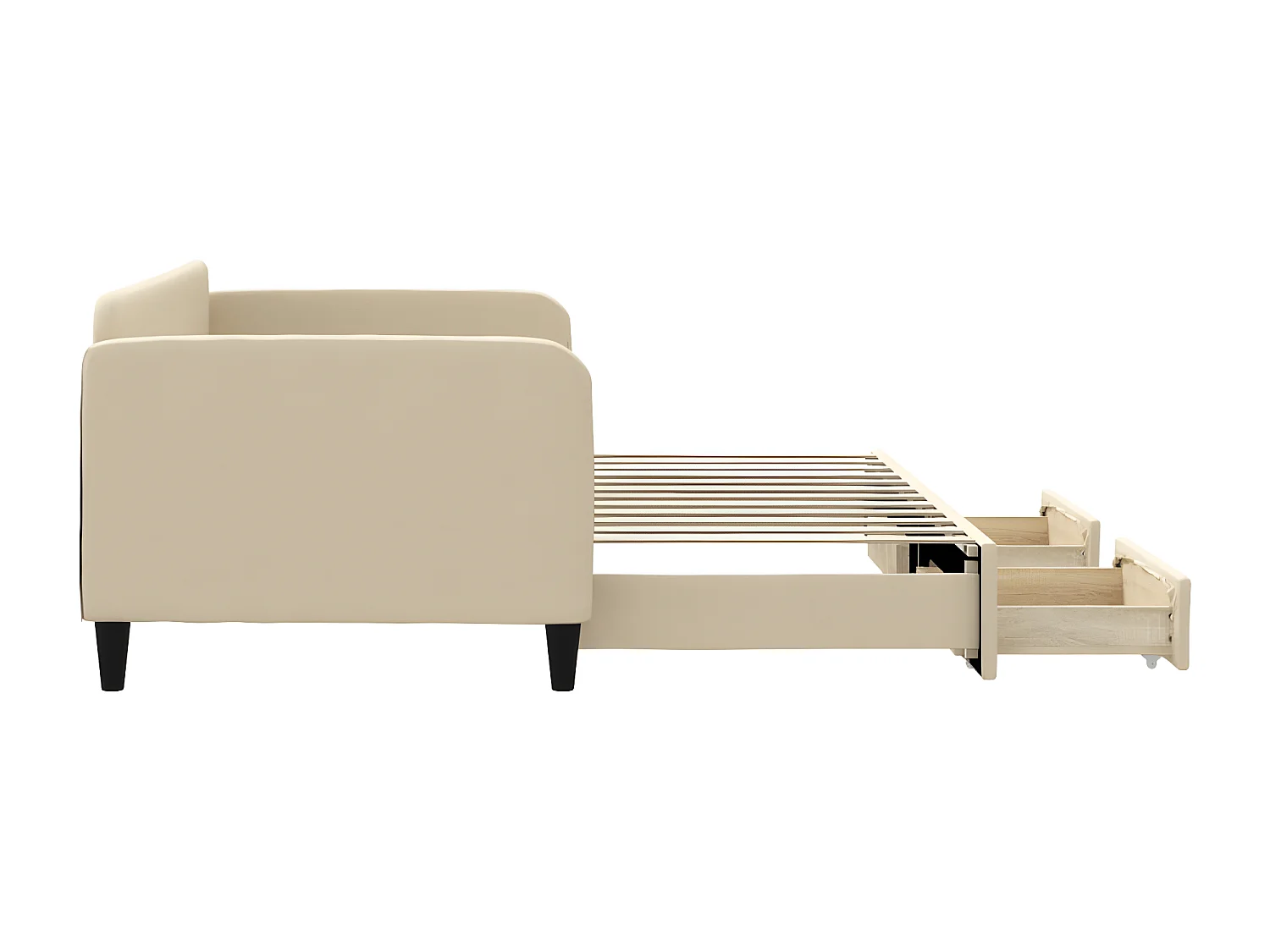 Sofá-cama com gavetão e gavetas 90x200 cm tecido cor creme
