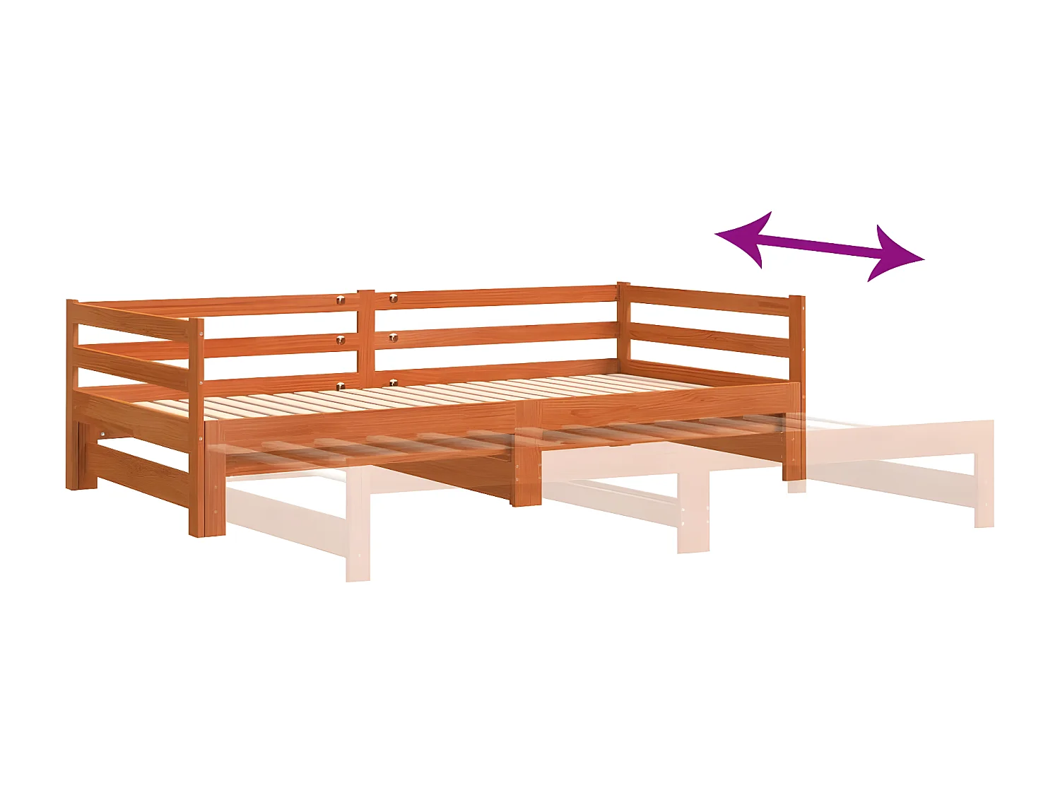 Lit de jour avec lit gigogne cire marron 90x190 cm pin massif