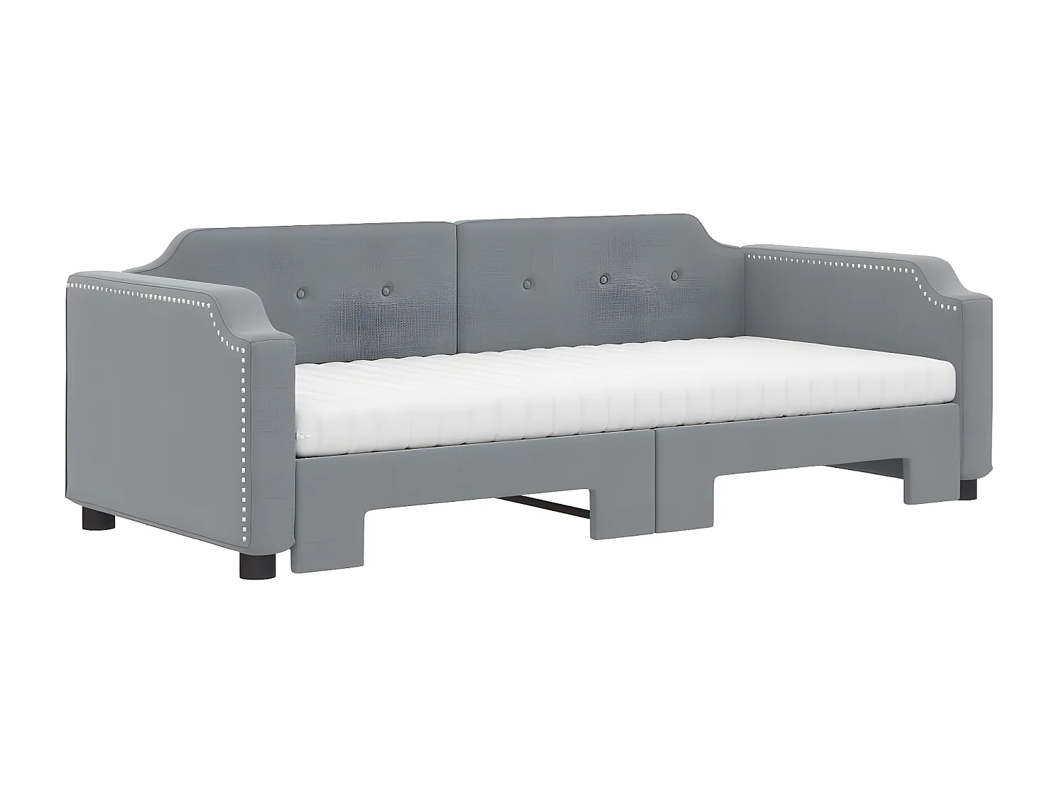 Lit de jour avec gigogne et matelas gris clair 90x190 cm tissu