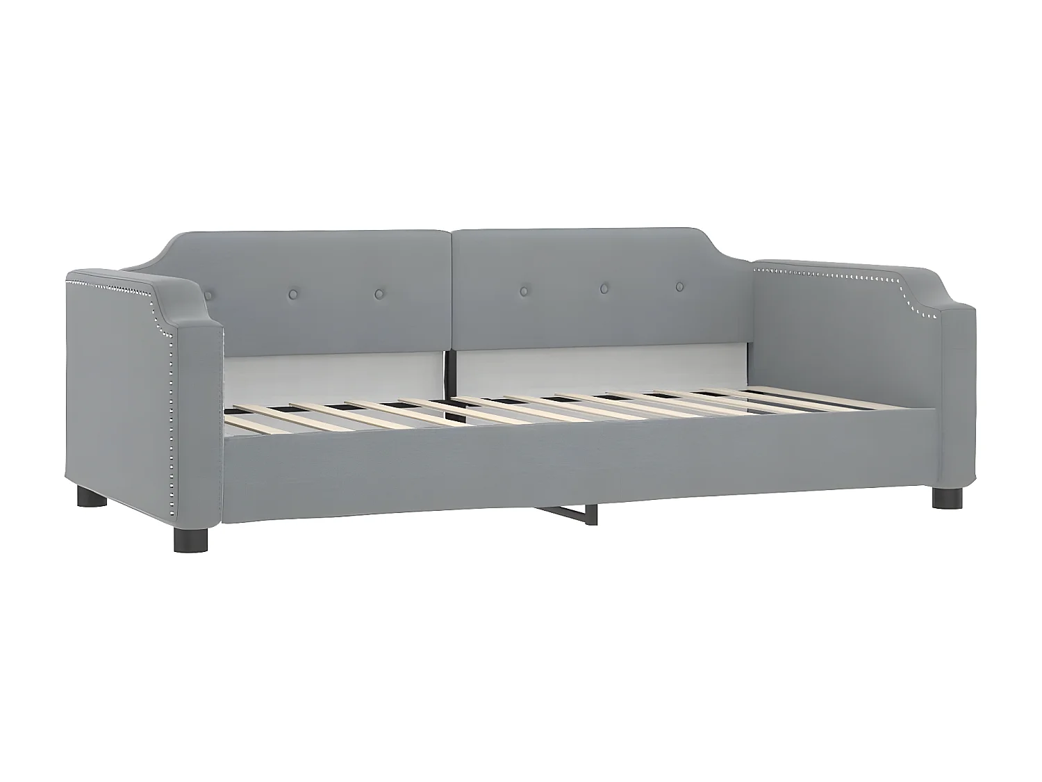 Lit de jour avec gigogne et matelas gris clair 90x190 cm tissu