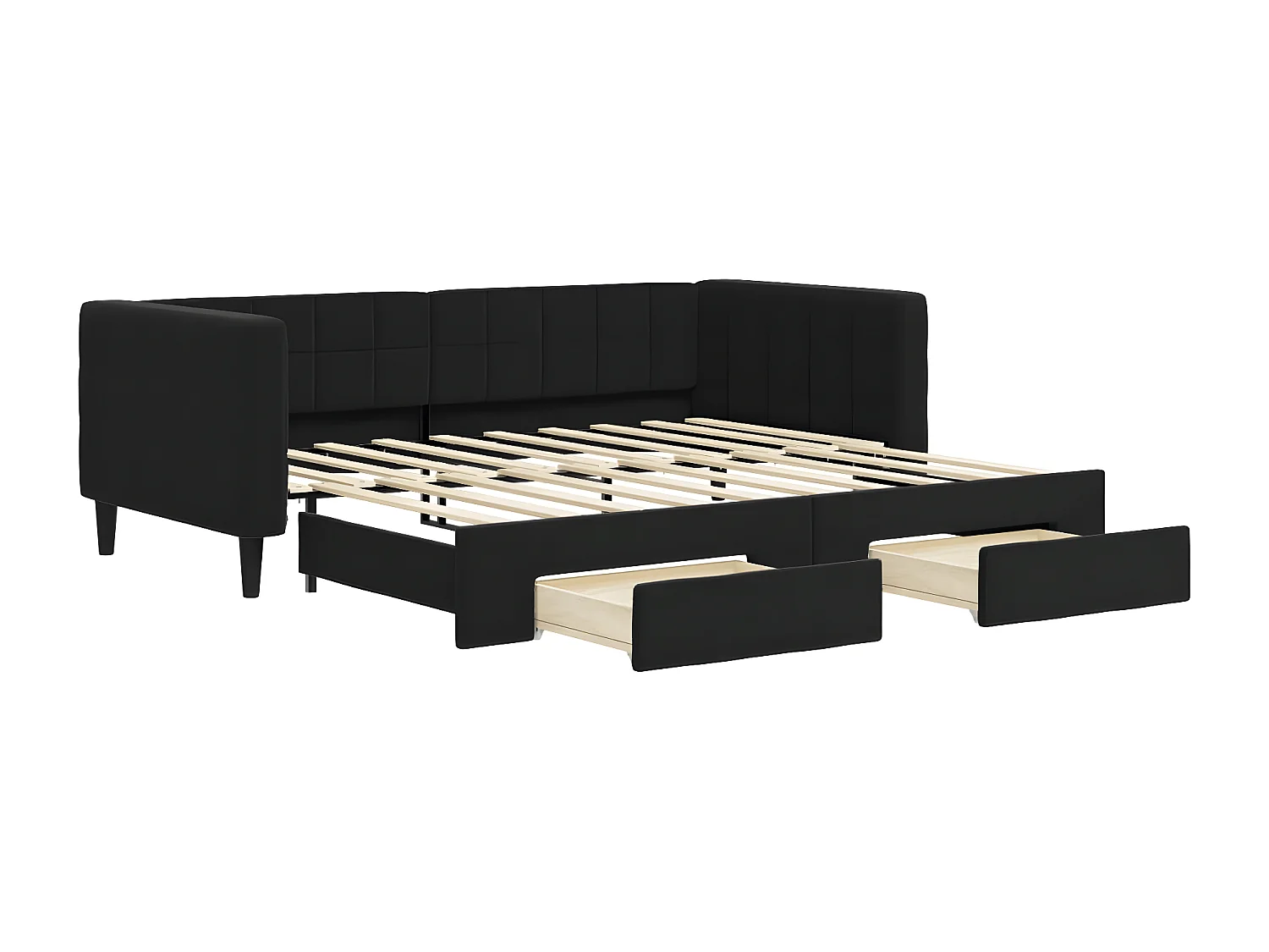 Lit de jour avec gigogne et tiroirs noir 90x190 cm velours