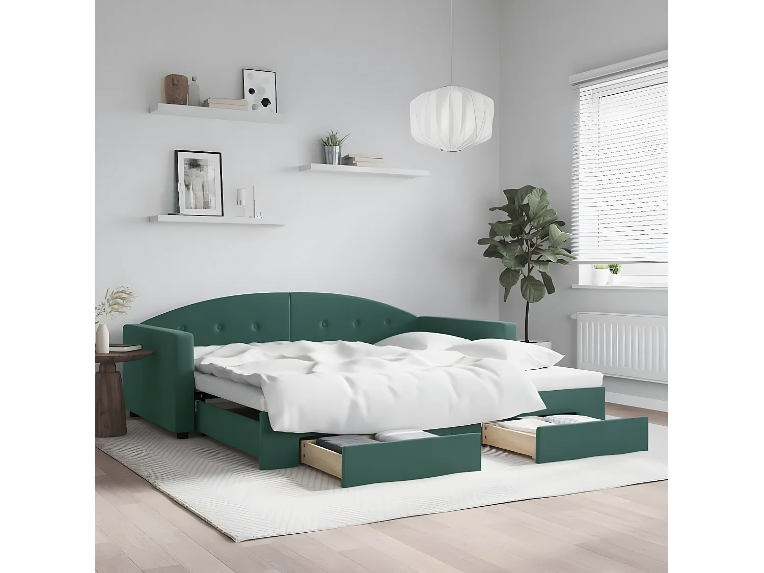 Sofá cama nido con cajones terciopelo verde oscuro 100x200 cm