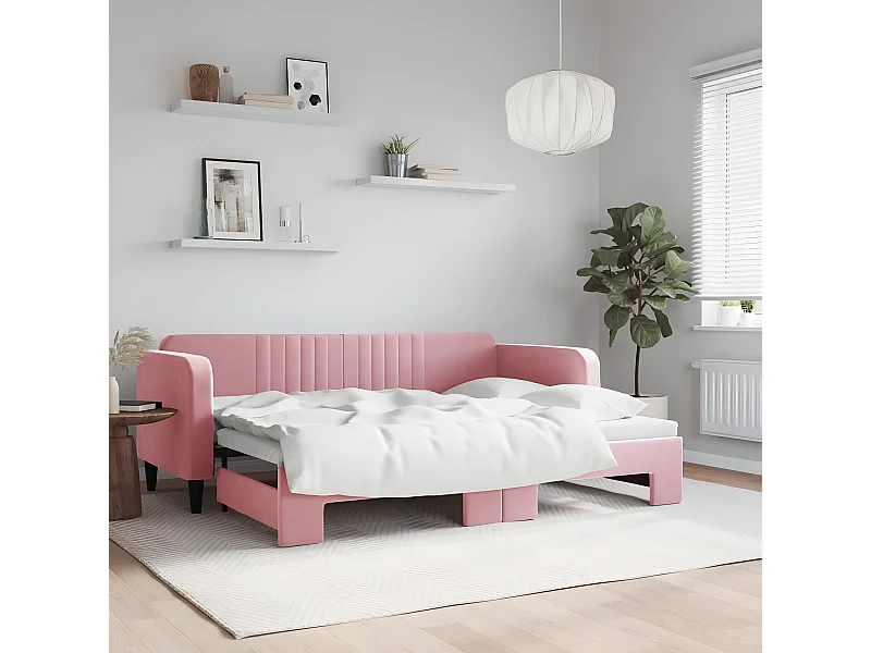 Sofá cama nido terciopelo rosa 80x200 cm
