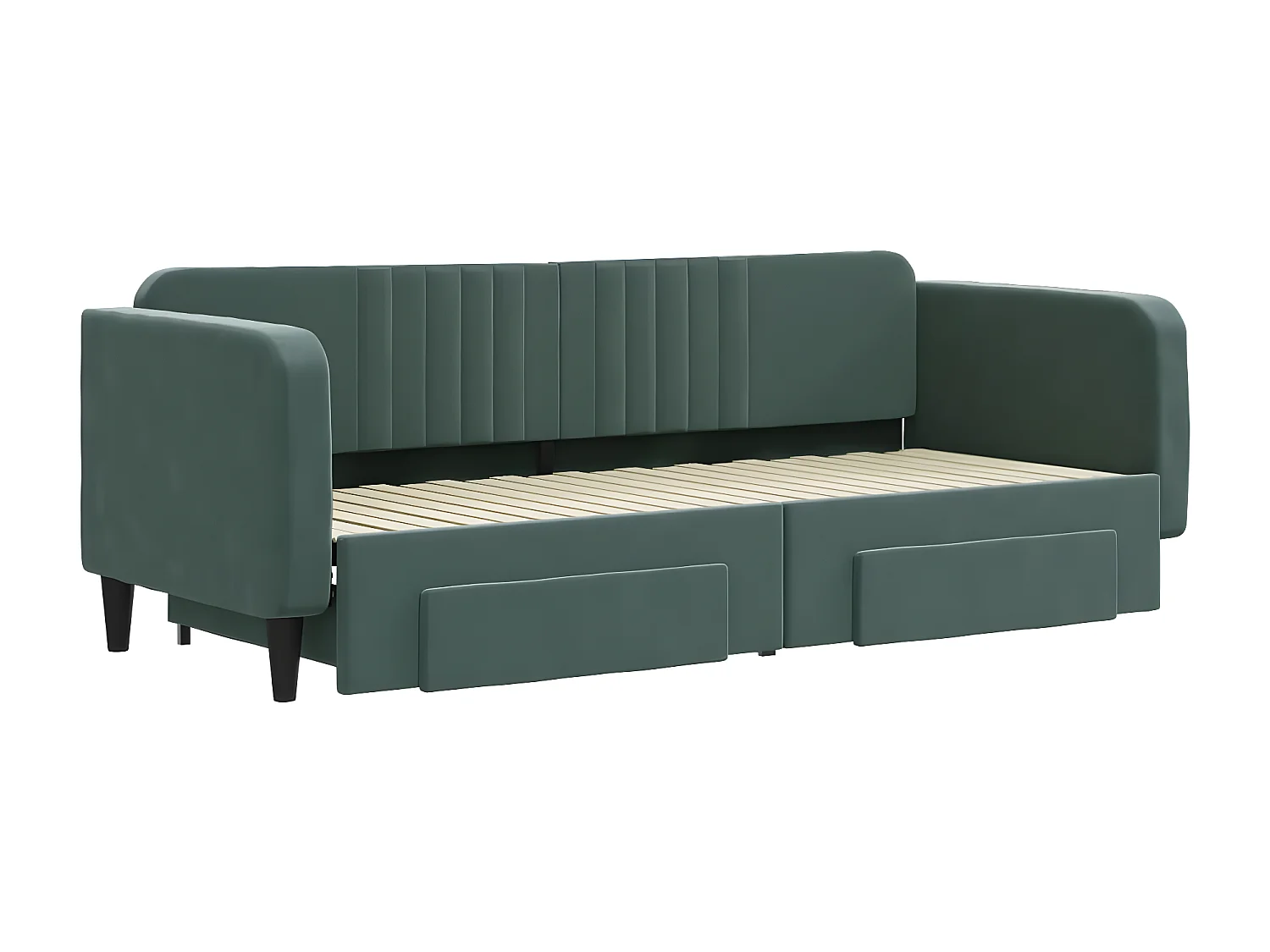 Sofá-cama c/ gavetão e gavetas 80x200cm veludo verde-escuro