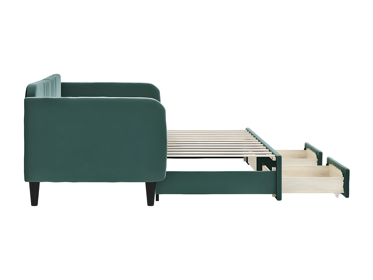 Sofá-cama c/ gavetão e gavetas 80x200cm veludo verde-escuro