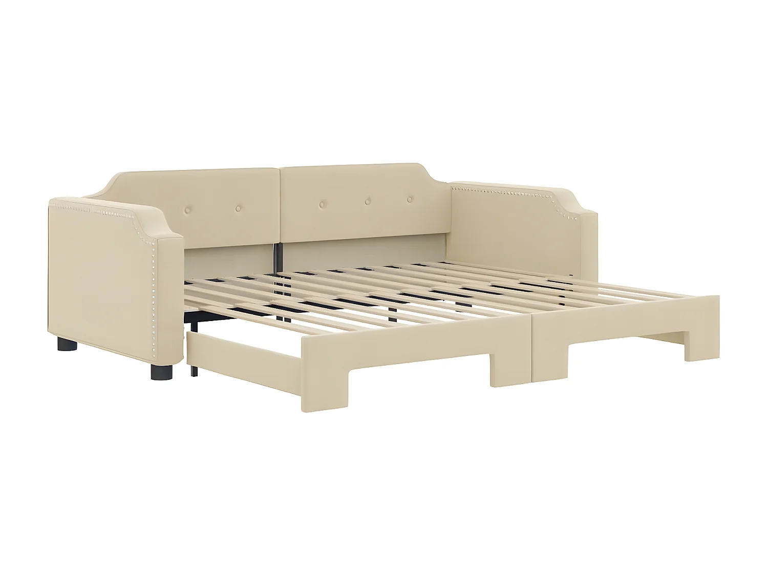 Lit de jour avec lit gigogne crème 90x200 cm tissu