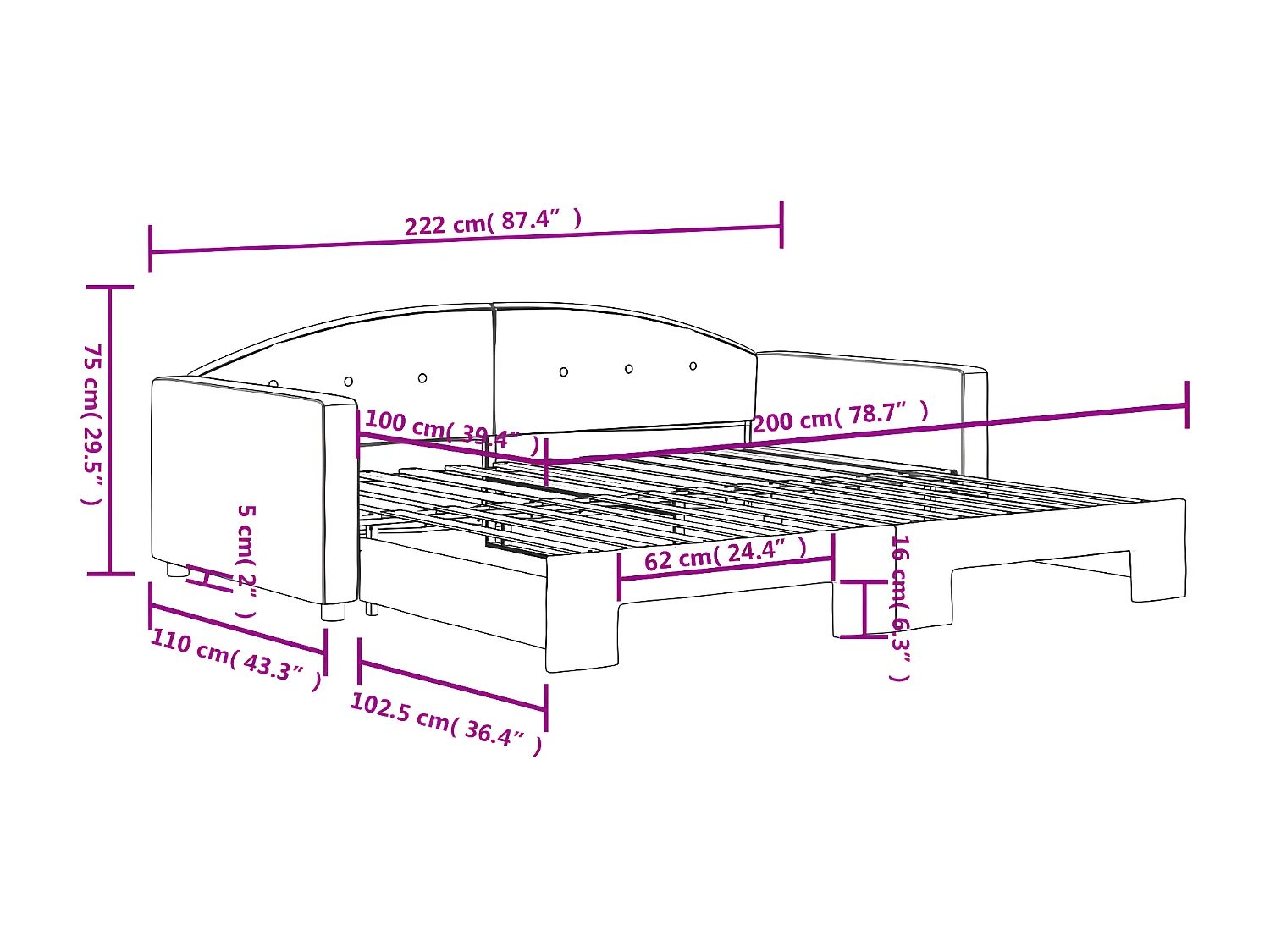 Sofá cama nido terciopelo verde oscuro 100x200 cm
