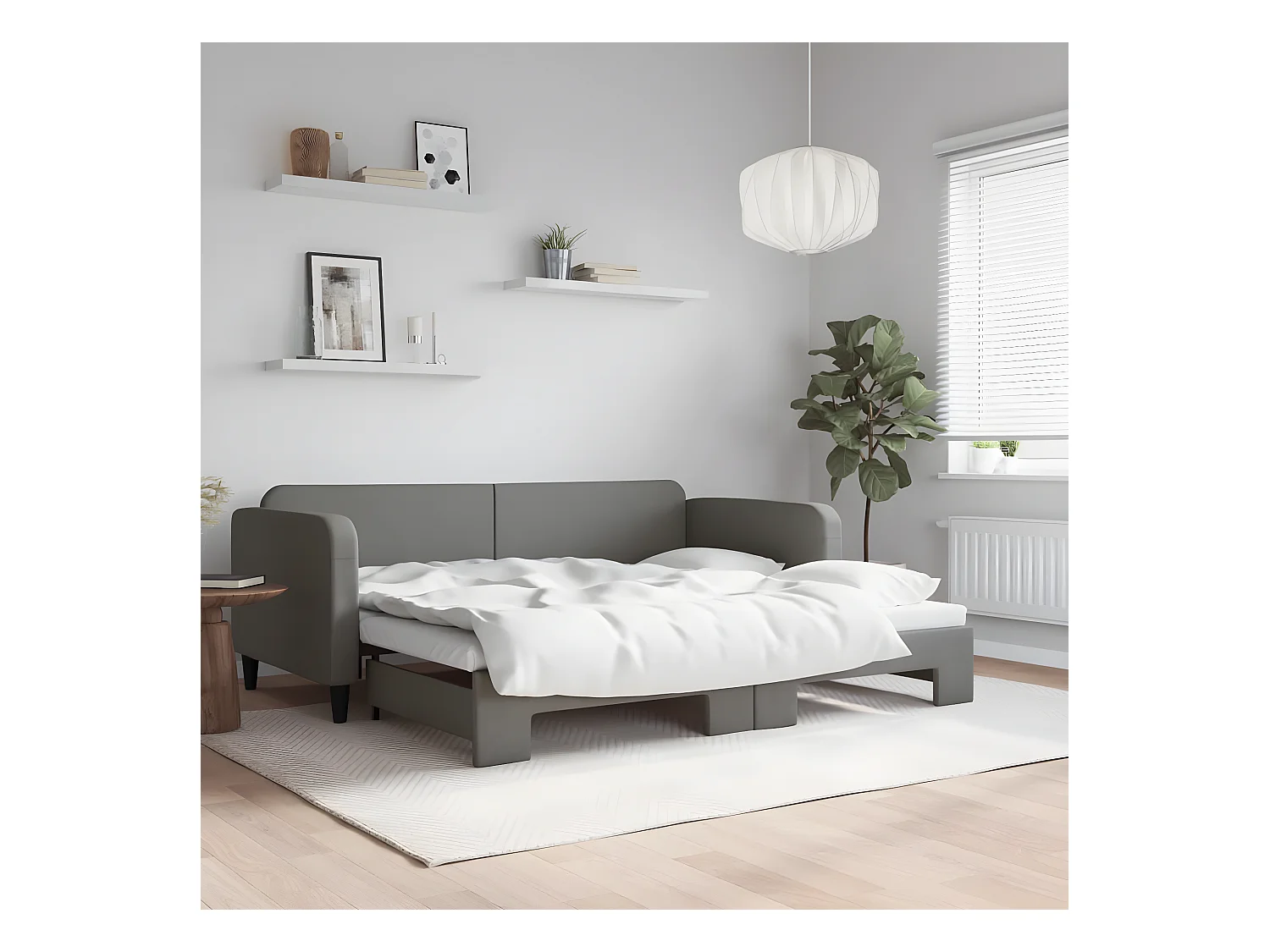 Lit de jour avec lit gigogne gris foncé 90x200 cm tissu