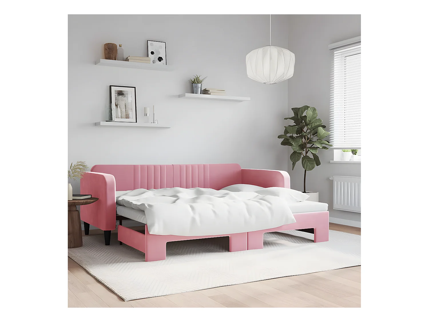 Sofá-cama com gavetão 90x200 cm veludo rosa