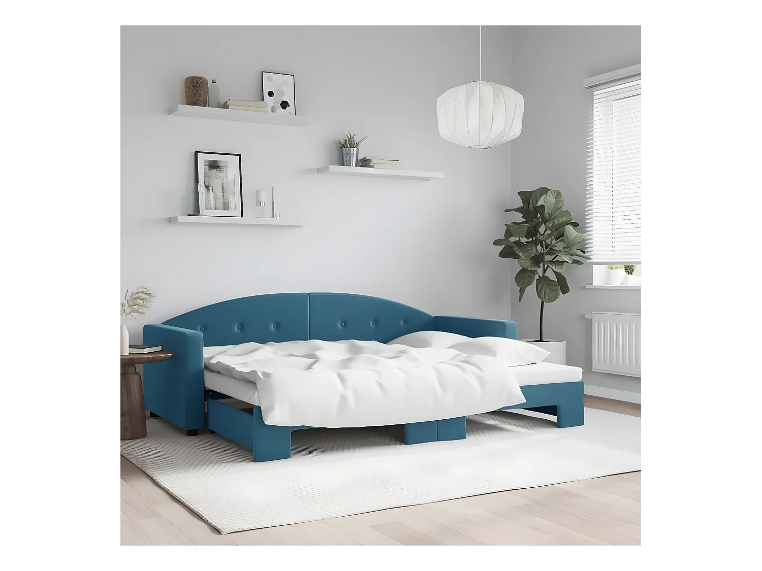 Sofá-cama com gavetão 80x200 cm veludo azul