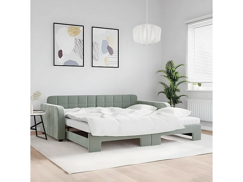 Sofá cama nido con colchón terciopelo gris claro 100x200 cm