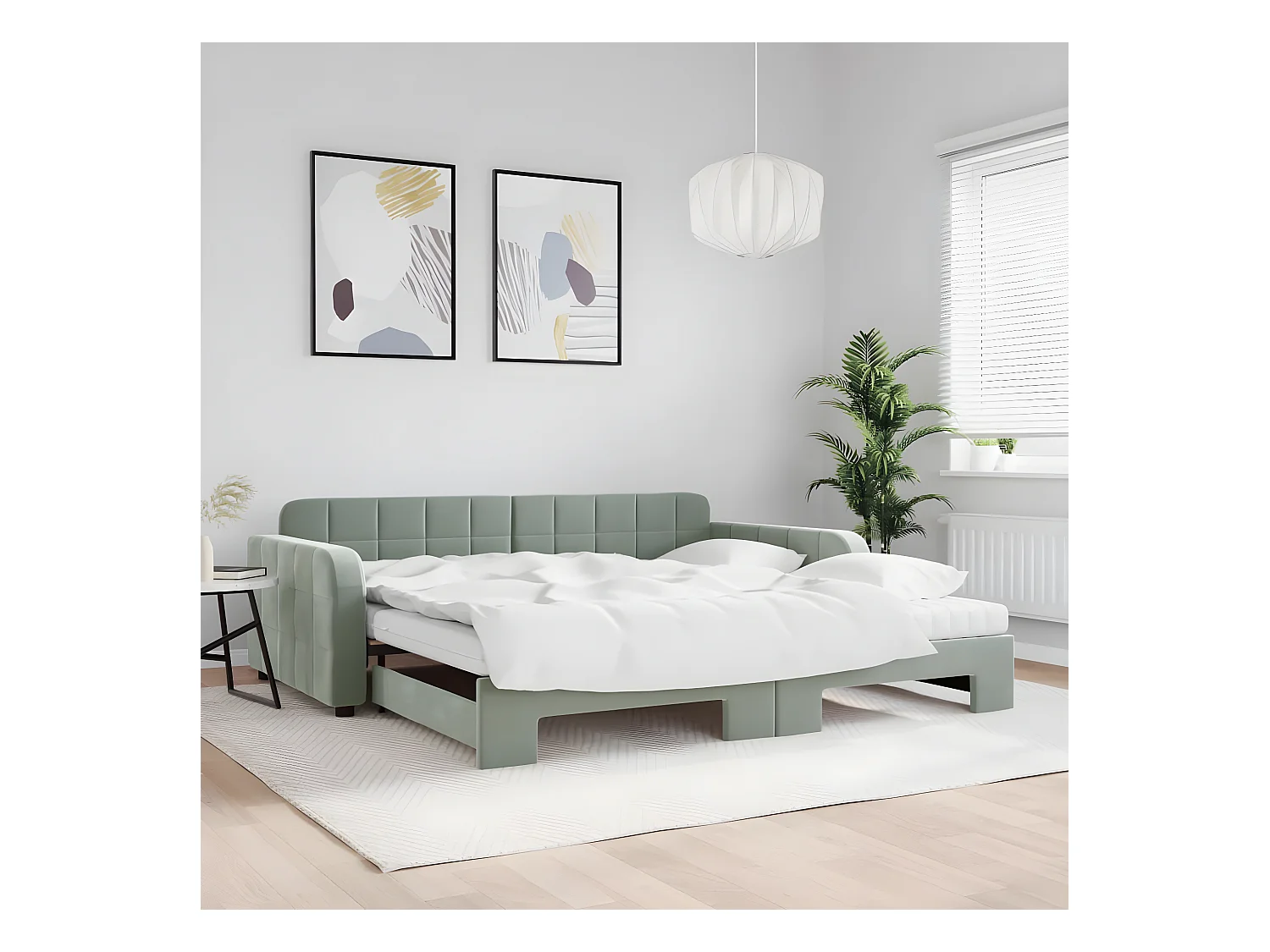 Sofá cama nido con colchón terciopelo gris claro 100x200 cm