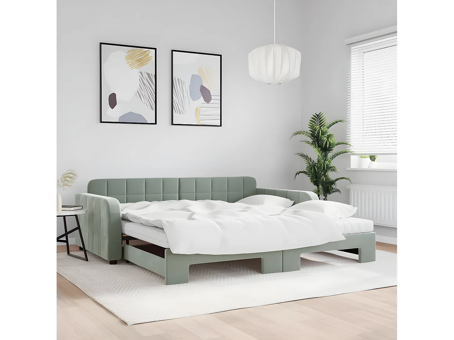 Sofá cama nido con colchón terciopelo gris claro 100x200 cm