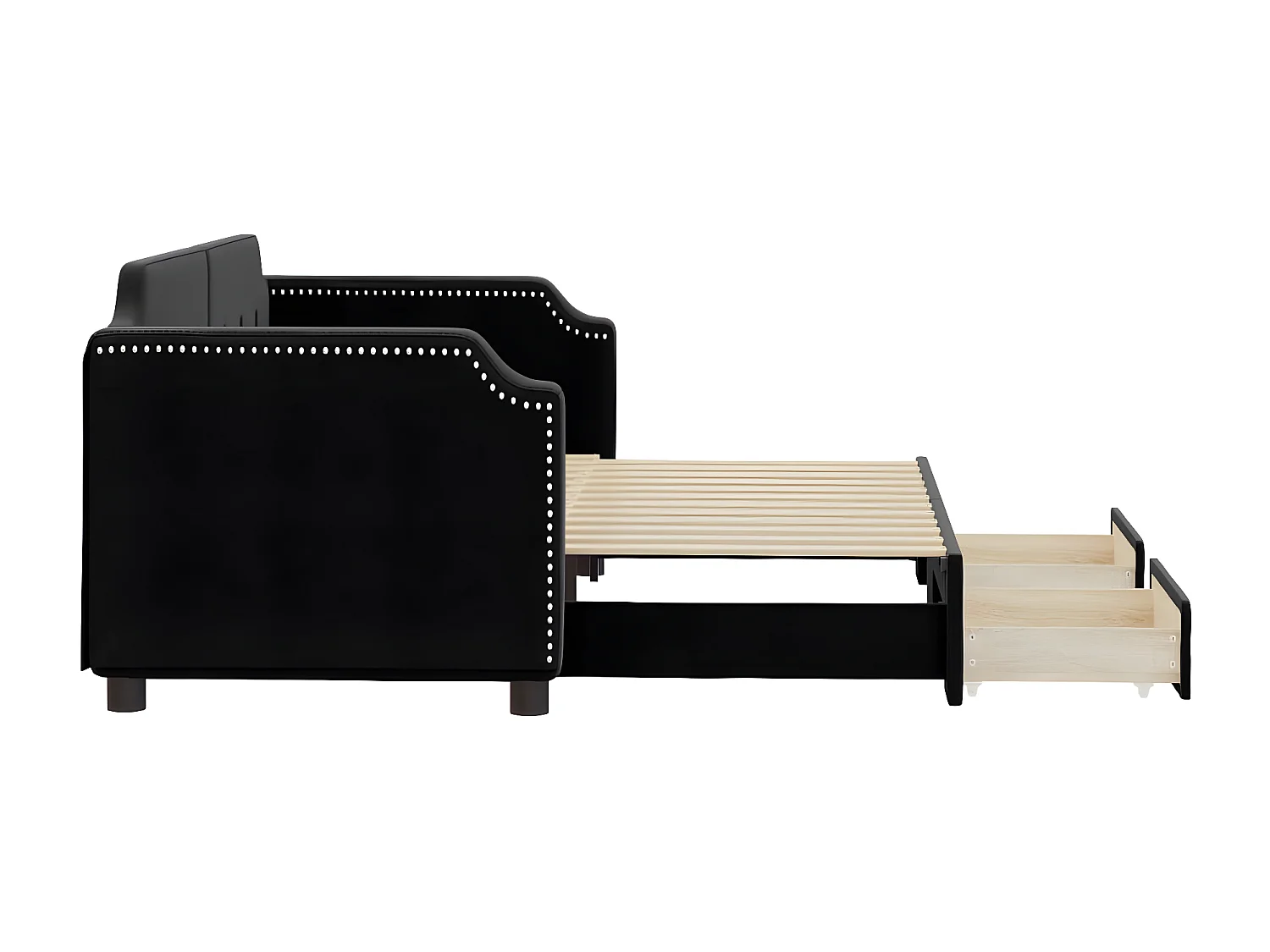 Lit de jour avec gigogne et tiroirs noir 80x200 cm tissu