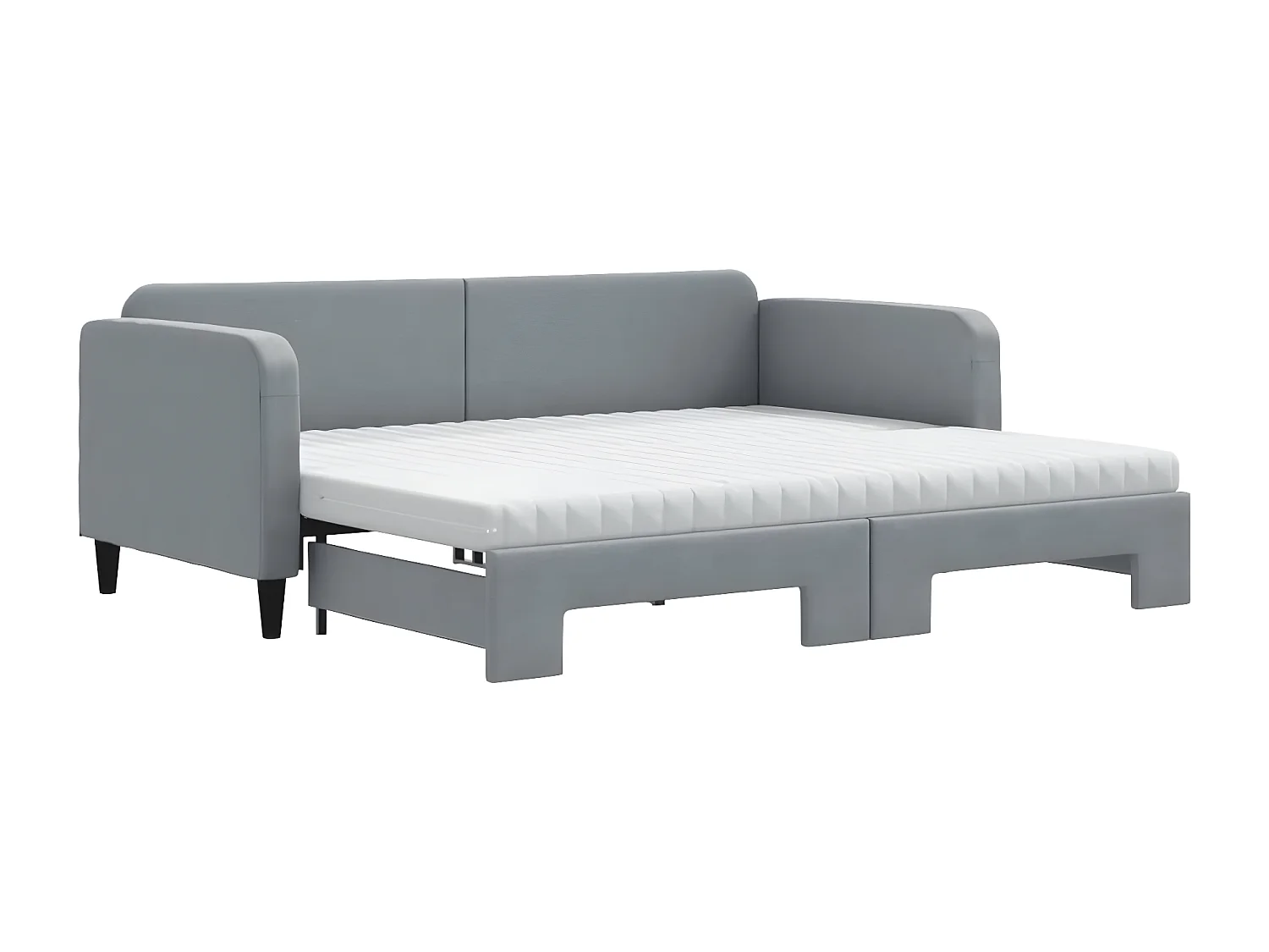 Lit de jour avec gigogne et matelas gris clair 90x200 cm tissu