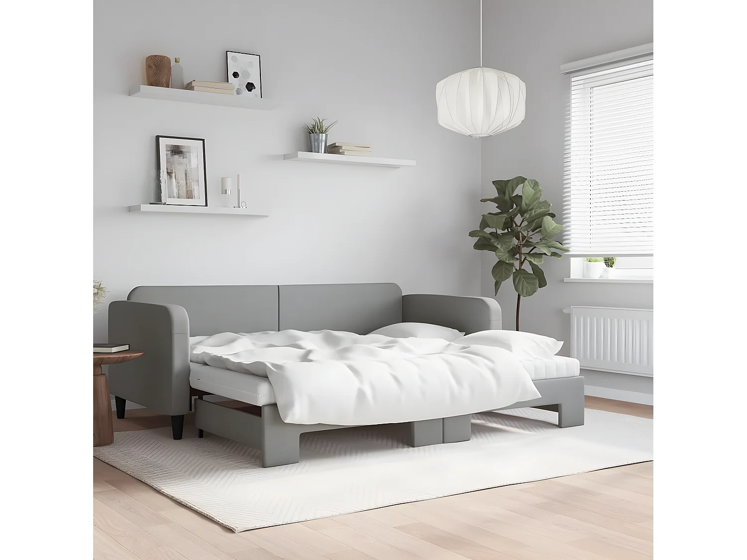 Sofá-cama c/ gavetão e colchões 90x200 cm tecido cinzento-claro