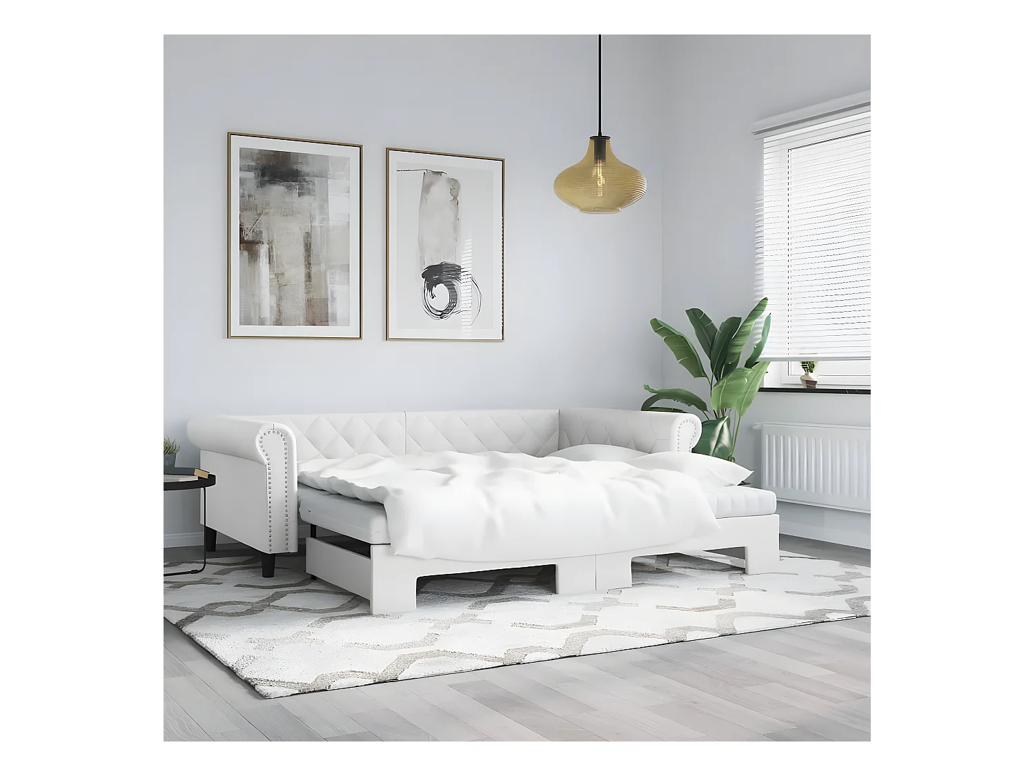 Lit de jour et lit gigogne et matelas blanc 90x200cm similicuir