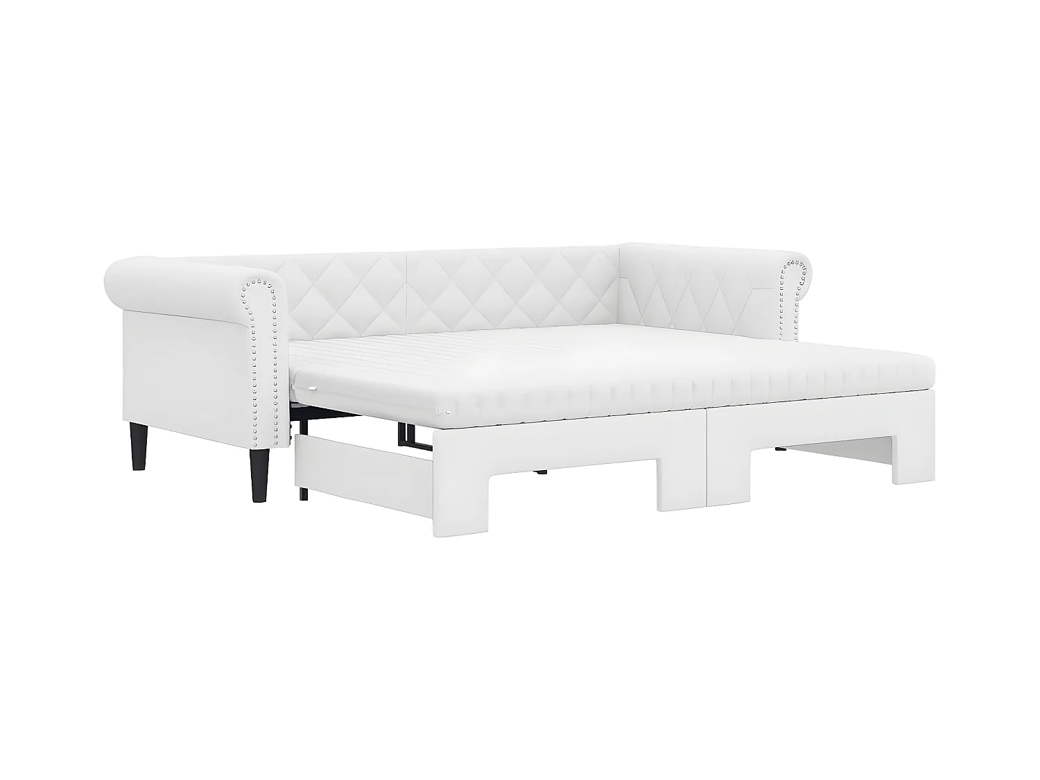 Lit de jour et lit gigogne et matelas blanc 90x200cm similicuir