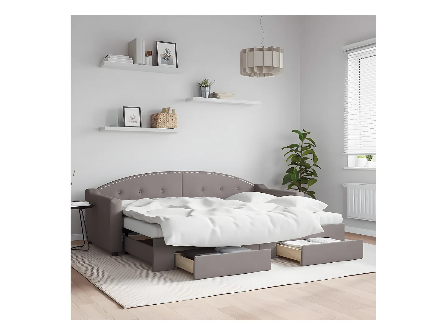 Sofá-cama c/ gavetão/gavetas 80x200 cm tecido cinza-acastanhado