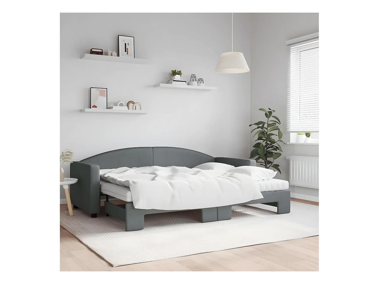 Sofá cama nido con colchón tela gris oscuro 80x200 cm
