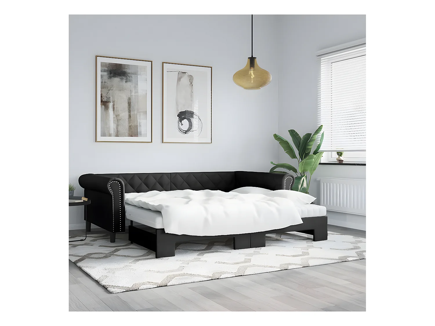 Sofá-cama com gavetão 90x200 cm couro artificial preto