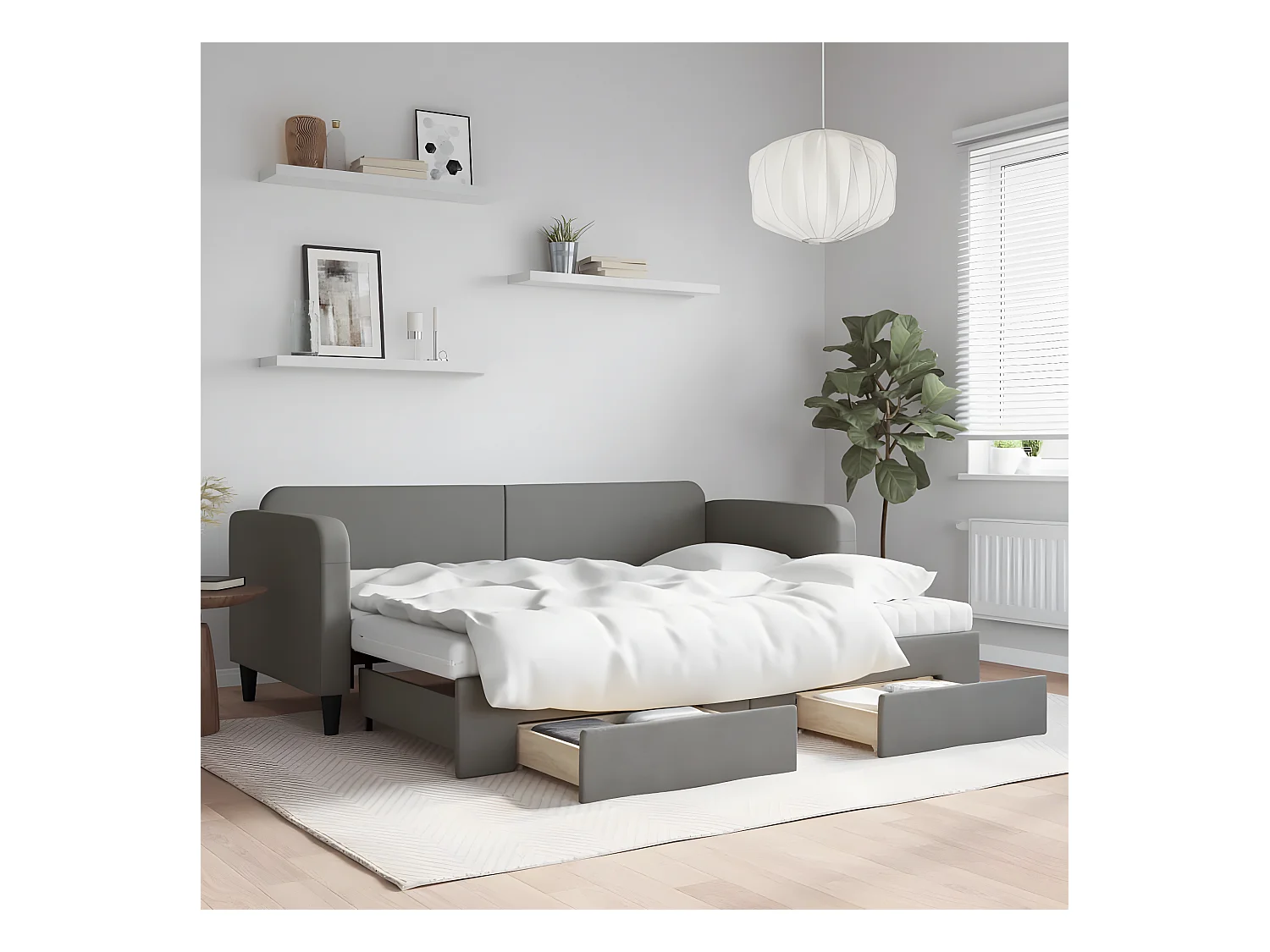 Sofá-cama c/ gavetão e gavetas 80x200 cm tecido cinzento-escuro