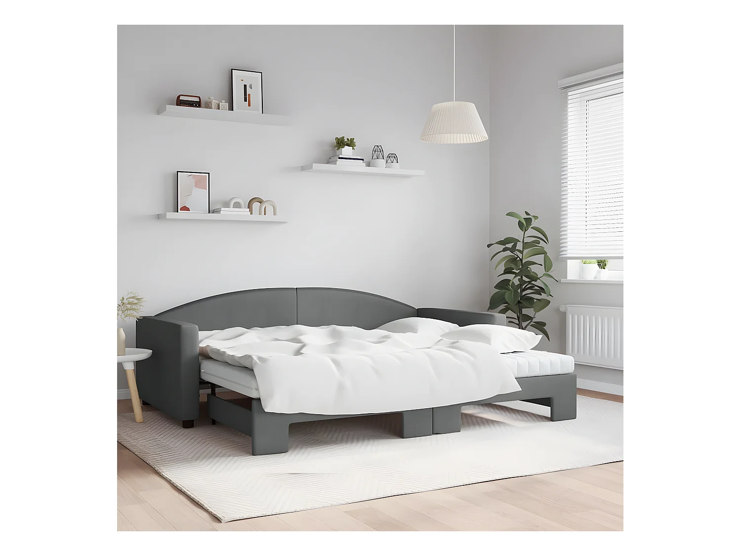 Sofá-cama c/ gavetão e colchões 90x200cm tecido cinzento-escuro