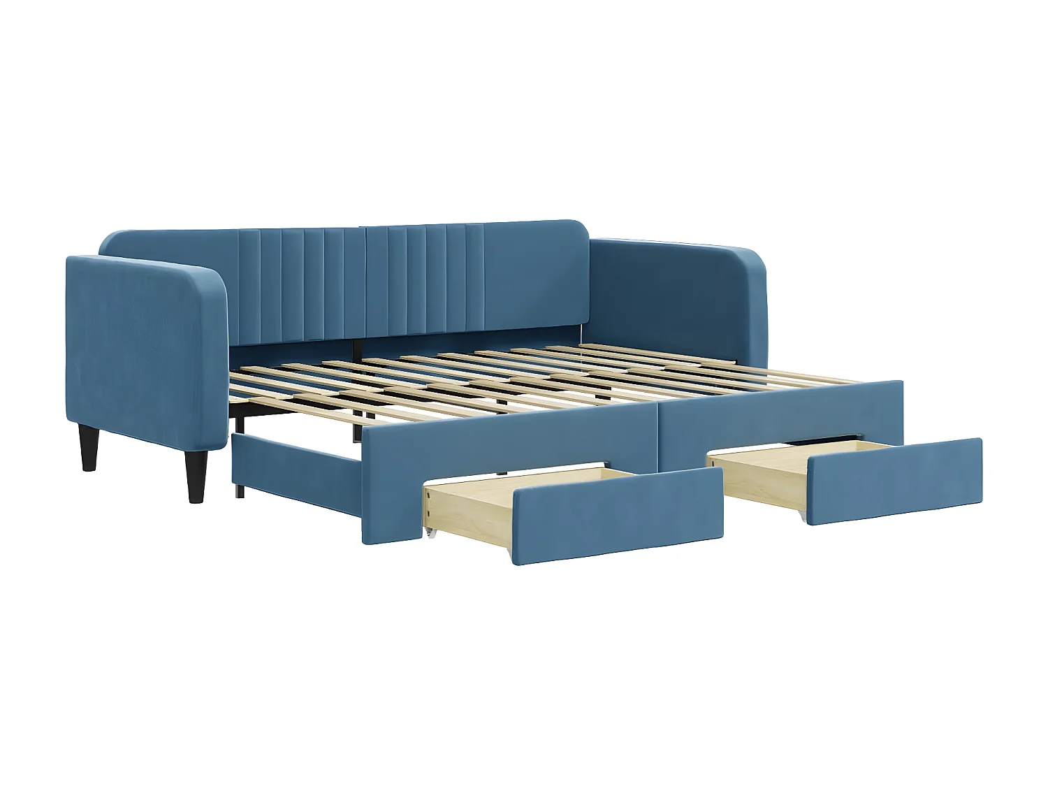 Sofá-cama com gavetão e gavetas 90x200 cm veludo azul