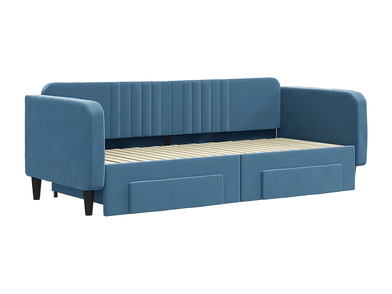 Sofá-cama com gavetão e gavetas 90x200 cm veludo azul