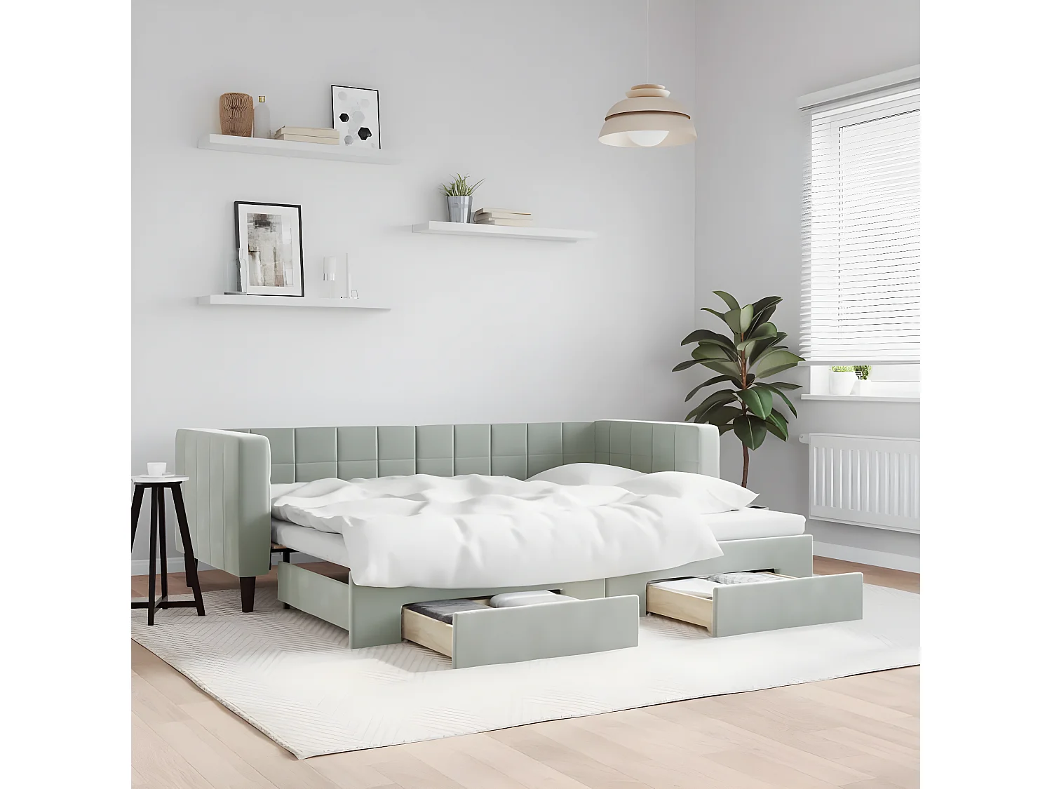 Sofá cama nido con cajones terciopelo gris claro 80x200 cm