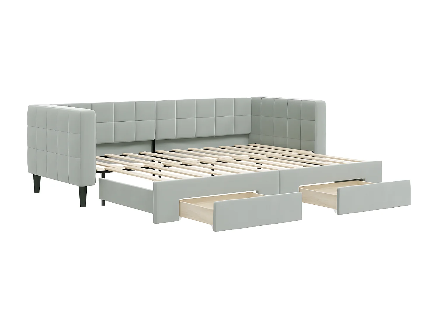 Sofá cama nido con cajones terciopelo gris claro 80x200 cm