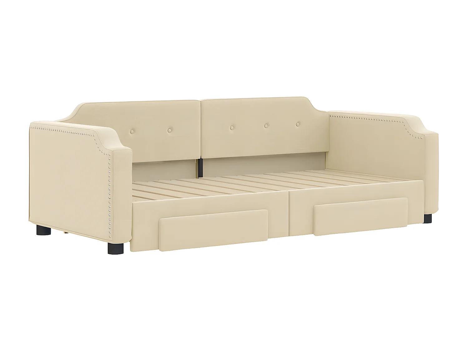 Sofá-cama com gavetão e gavetas 90x200 cm tecido cor creme
