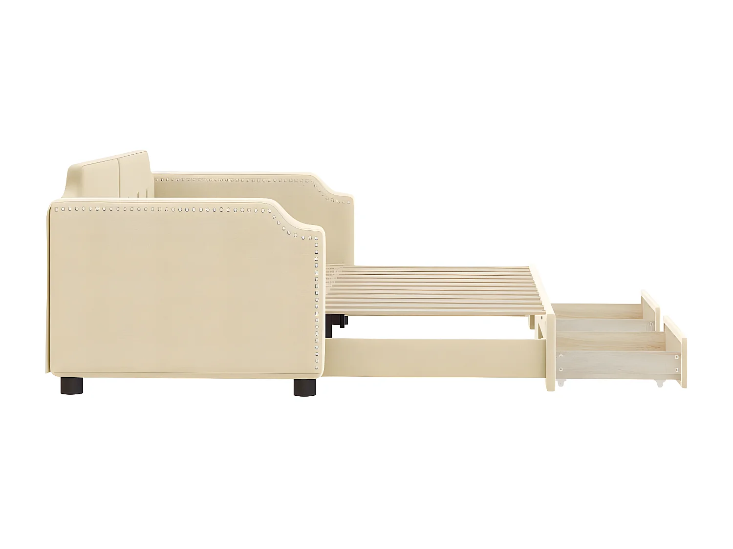 Sofá-cama com gavetão e gavetas 90x200 cm tecido cor creme