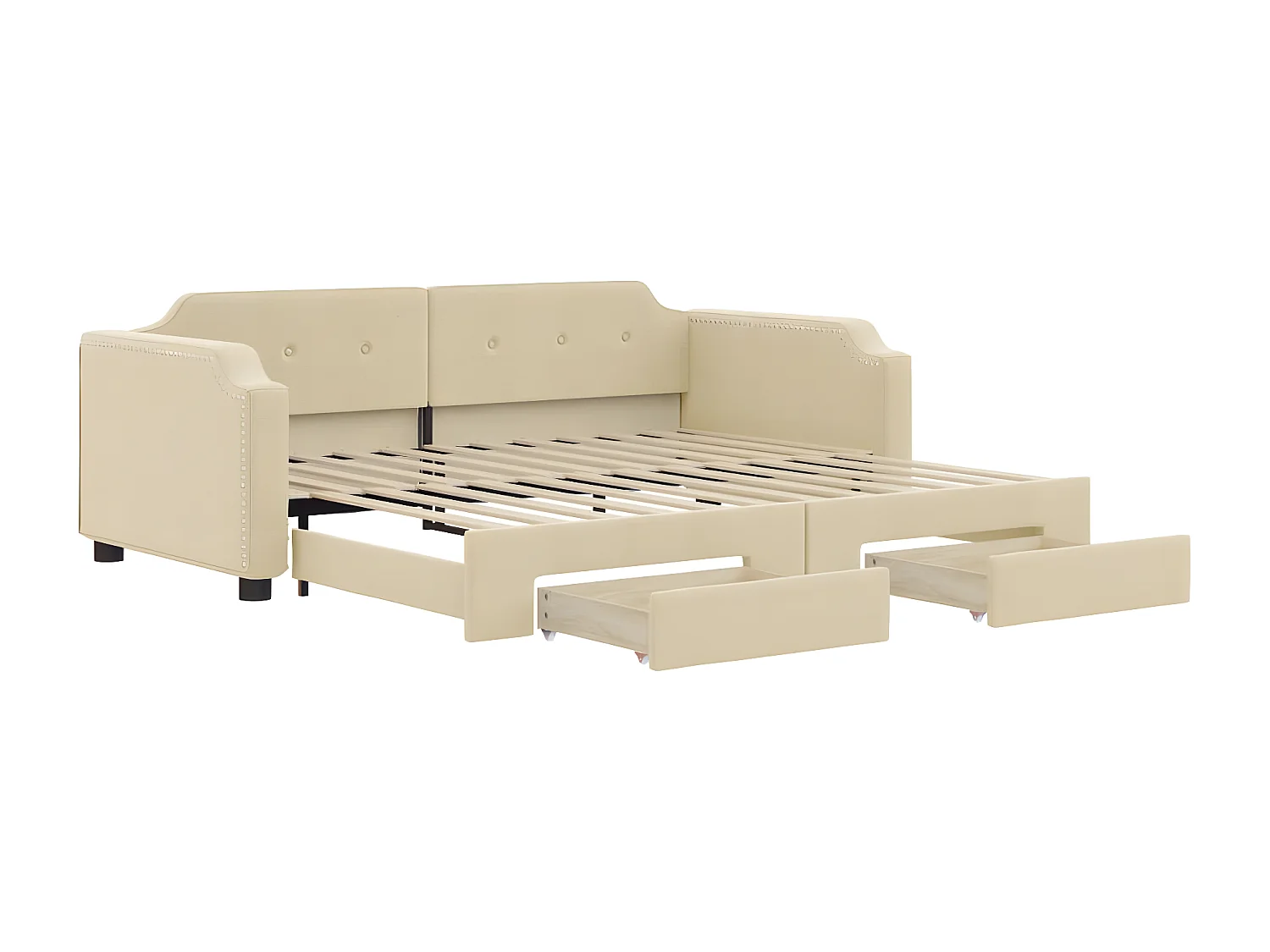 Sofá-cama com gavetão e gavetas 90x200 cm tecido cor creme