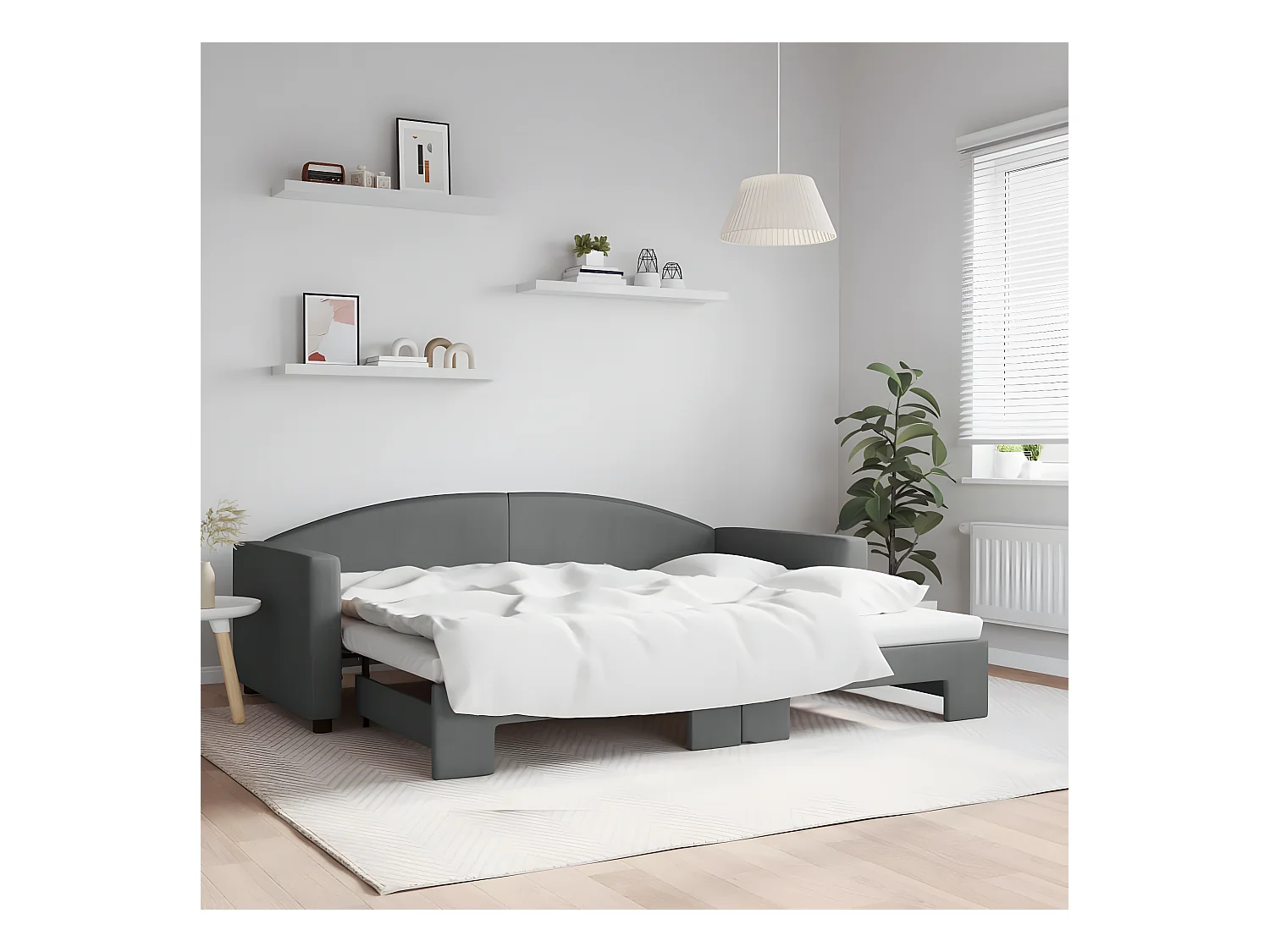 Lit de jour avec lit gigogne gris foncé 90x200 cm tissu
