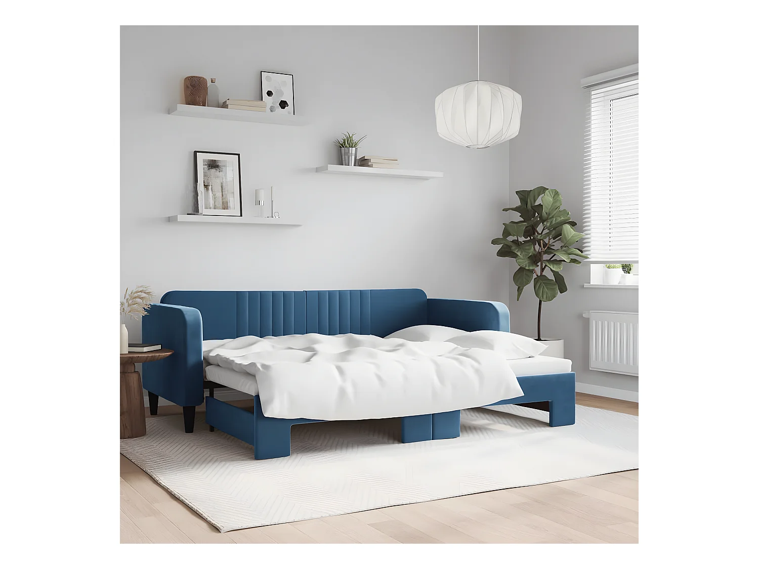 Sofá-cama com gavetão 80x200 cm veludo azul