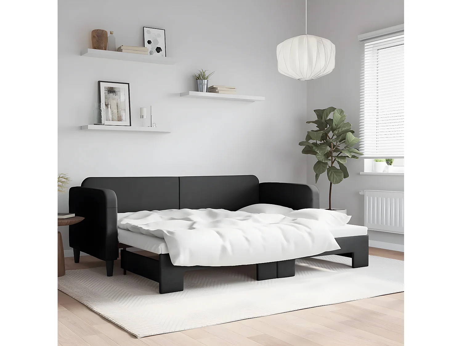 Lit de jour avec lit gigogne noir 80x200 cm tissu