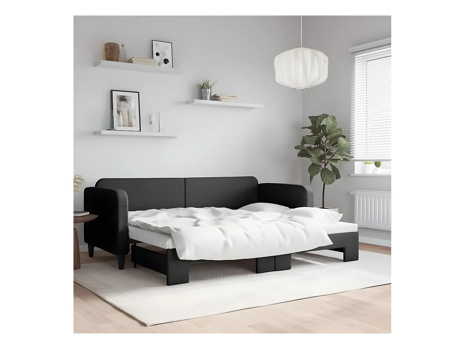 Sofá-cama com gavetão 80x200 cm tecido preto