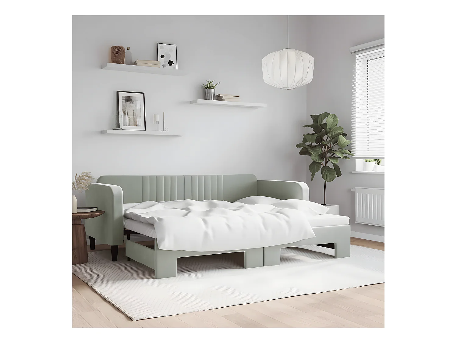 Lit de jour avec lit gigogne gris clair 90x200 cm velours