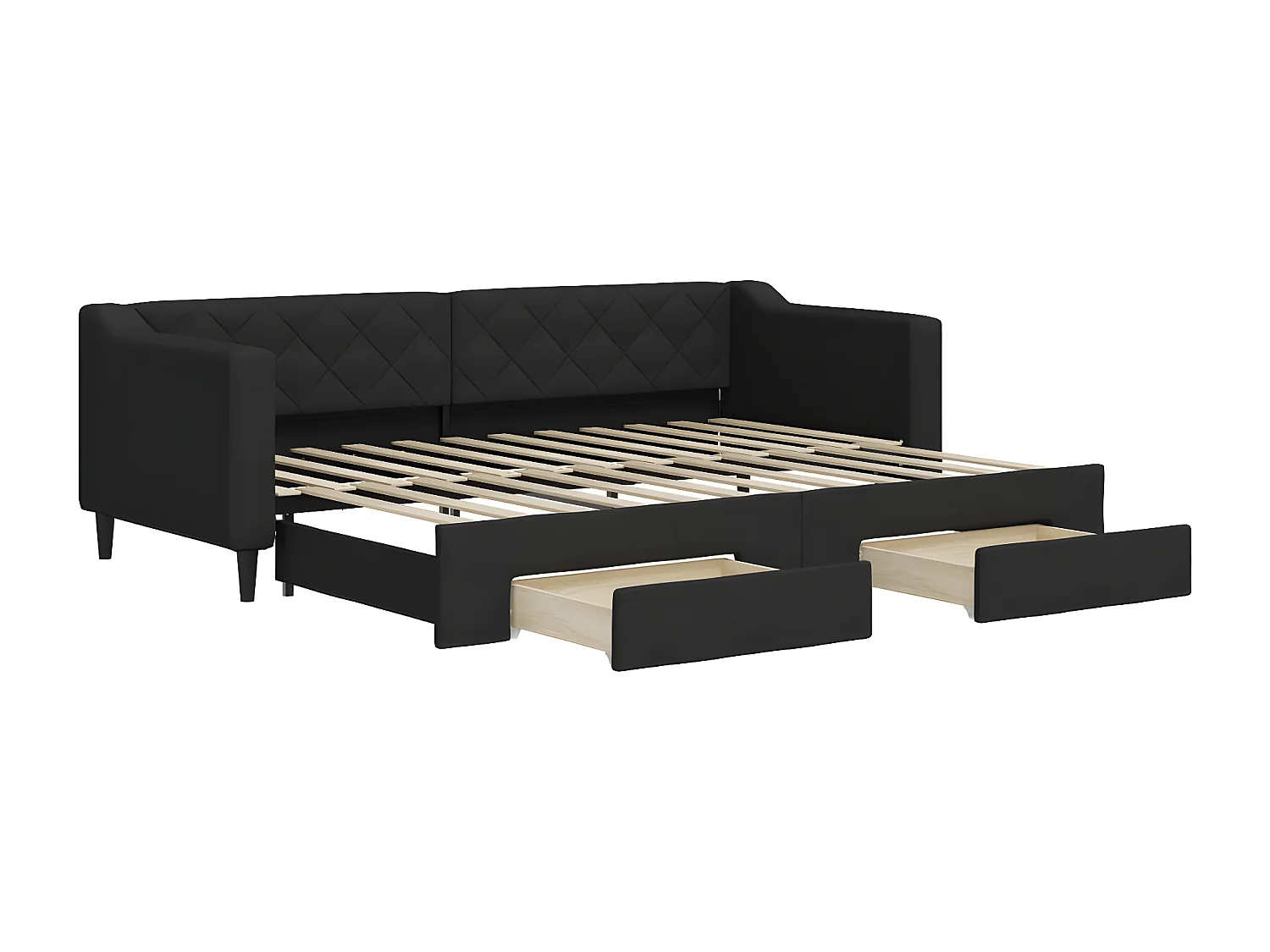 Lit de jour avec gigogne et tiroirs noir 80x200 cm tissu