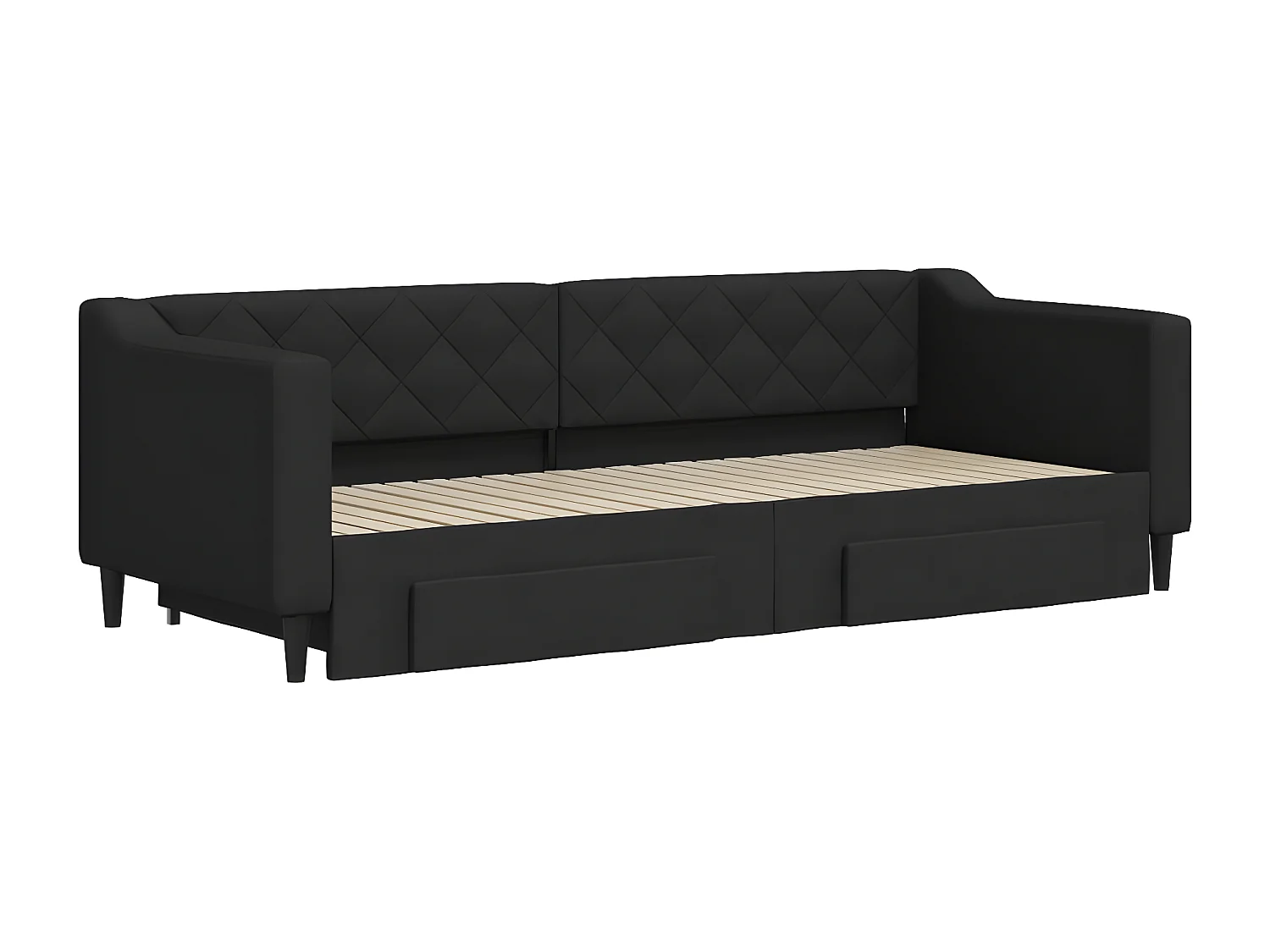 Lit de jour avec gigogne et tiroirs noir 80x200 cm tissu