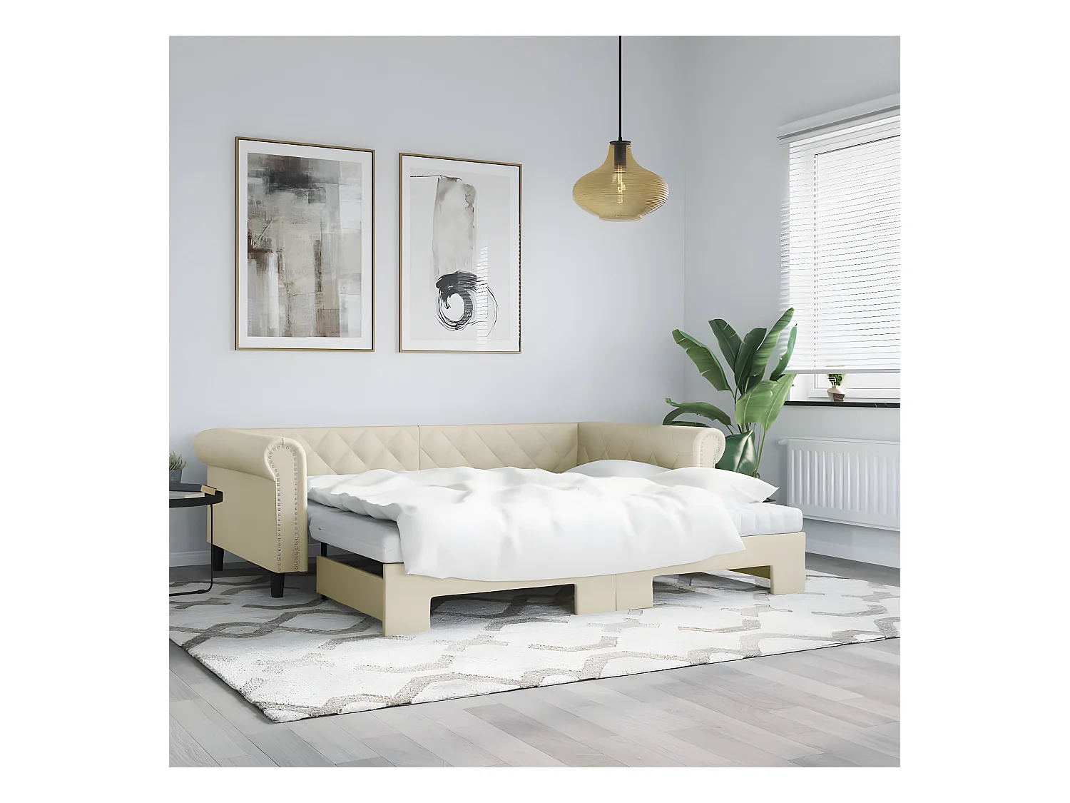 Lit de jour avec lit gigogne crème 90x200 cm similicuir