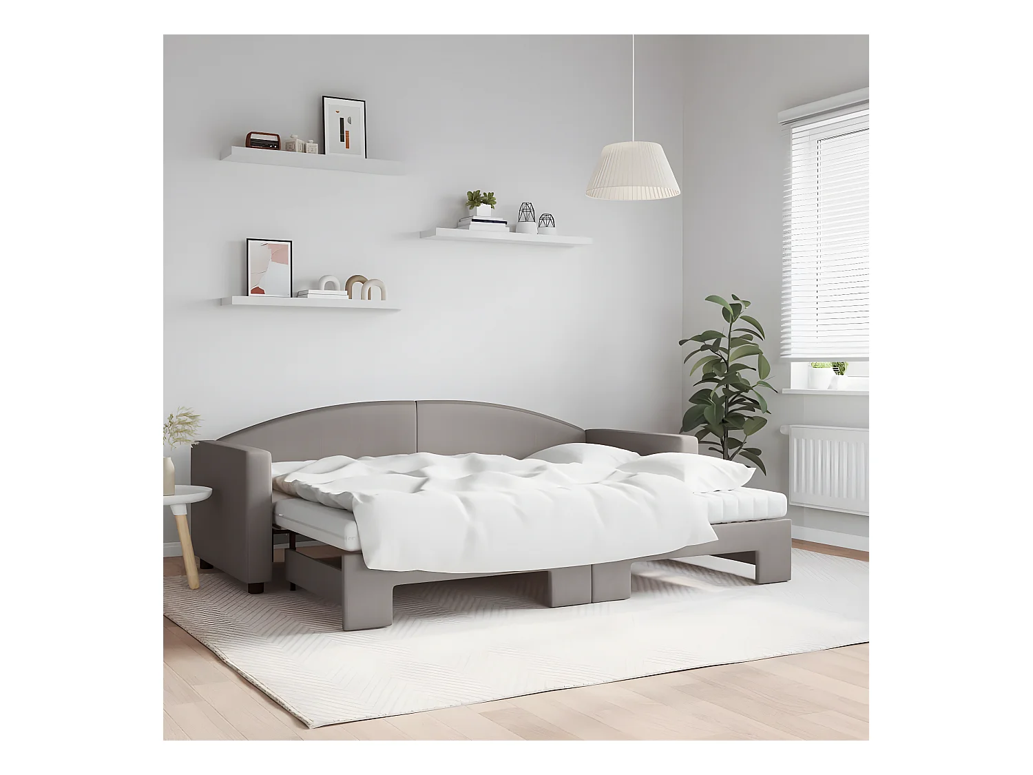 Sofá-cama c/ gavetão/colchões 80x200cm tecido cinza-acastanhado