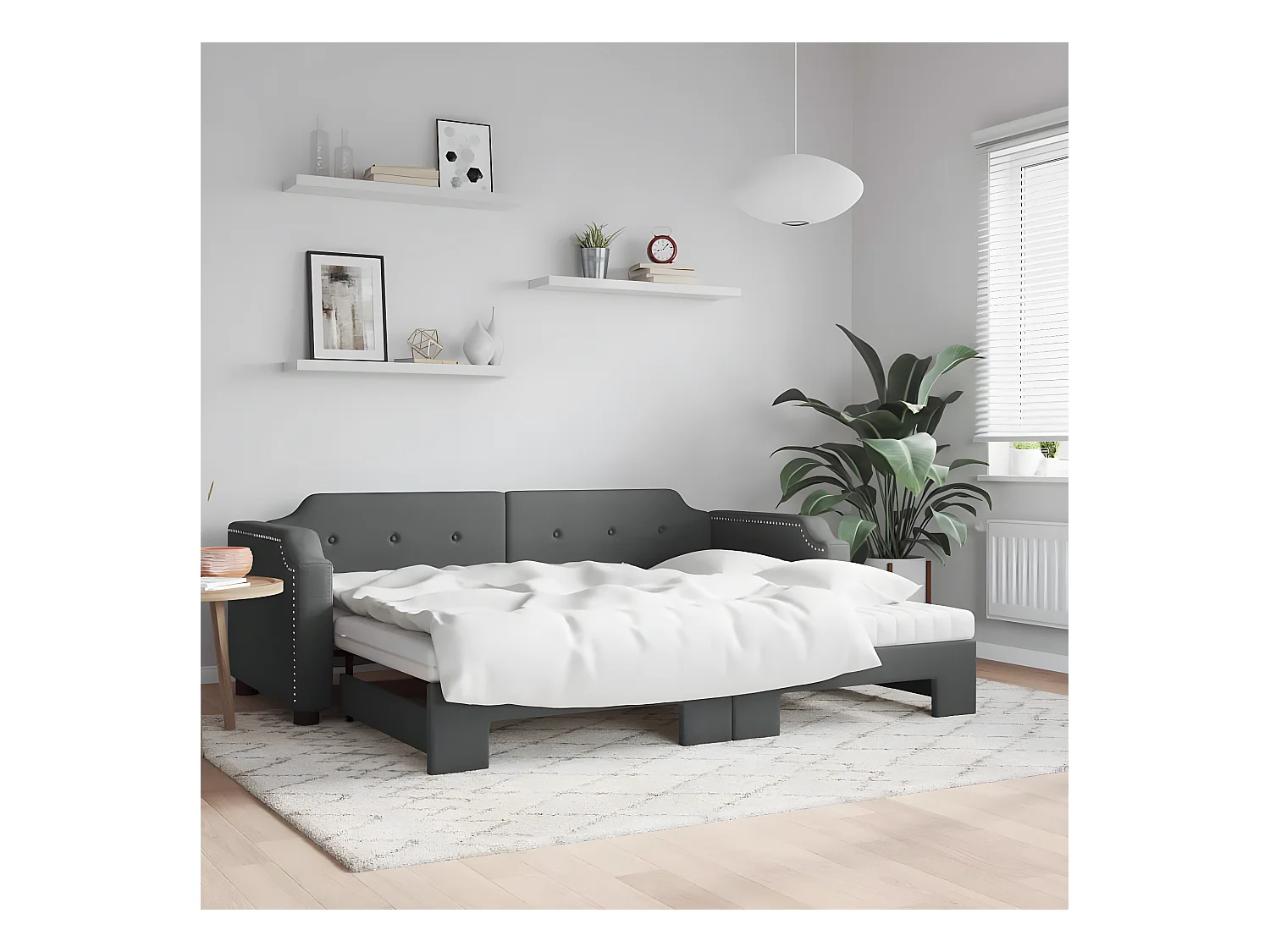 Sofá cama nido con colchón tela gris oscuro 90x200 cm