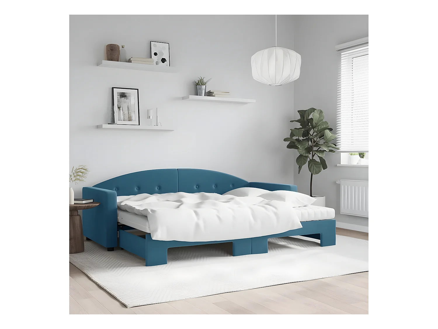 Sofá-cama com gavetão e colchões 80x200 cm veludo azul