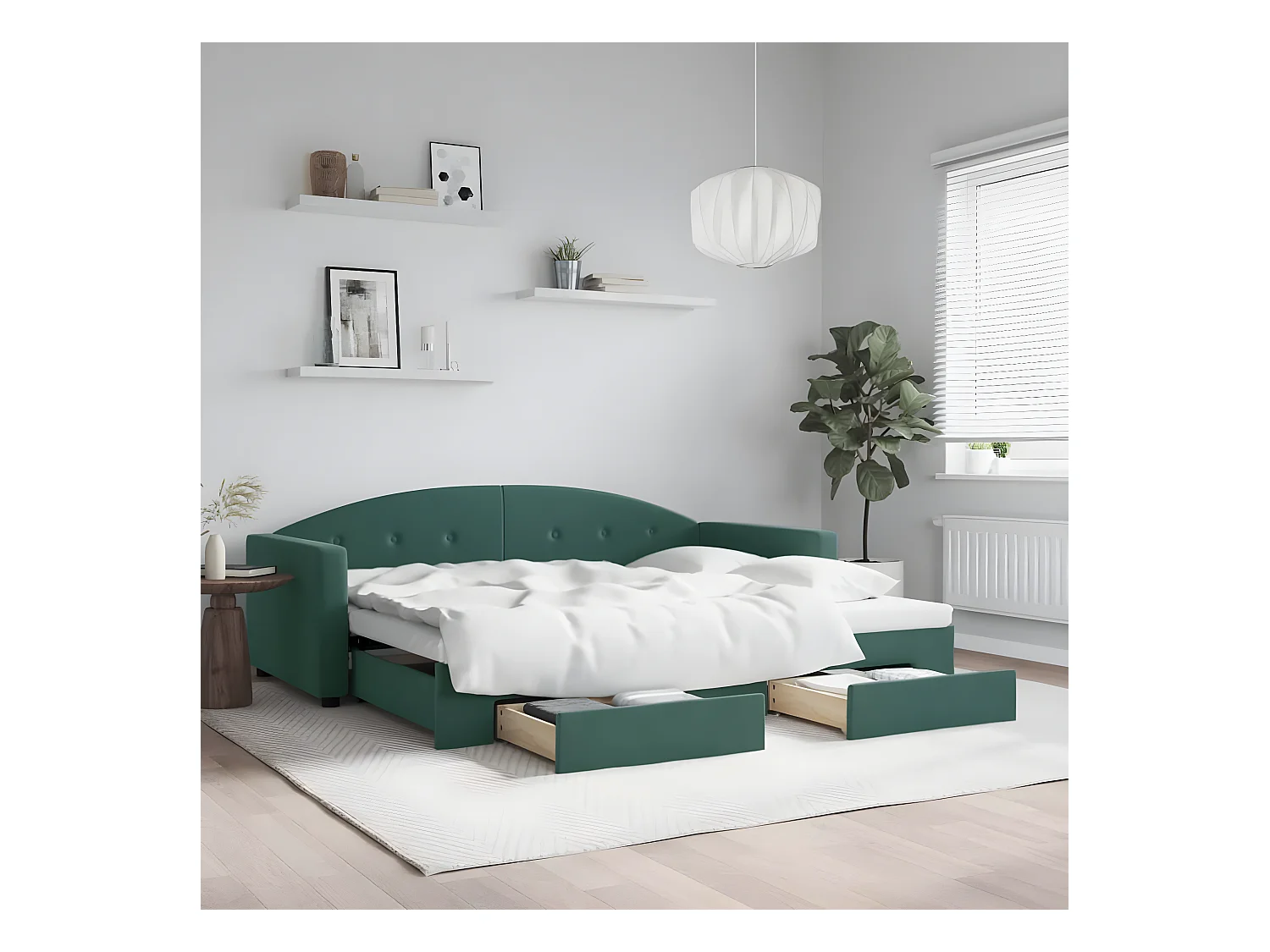 Sofá cama nido con cajones terciopelo verde oscuro 90x200 cm